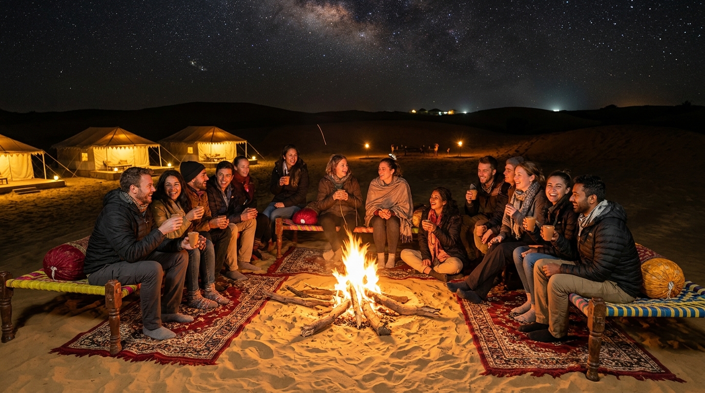 Desert Bonfire Night at Camp with Chai